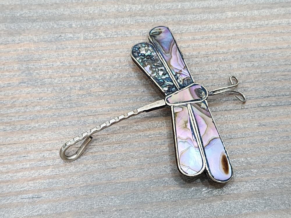 VINTAGE ALPACA SILVER MEXICO DRAGONFLY BROOCH